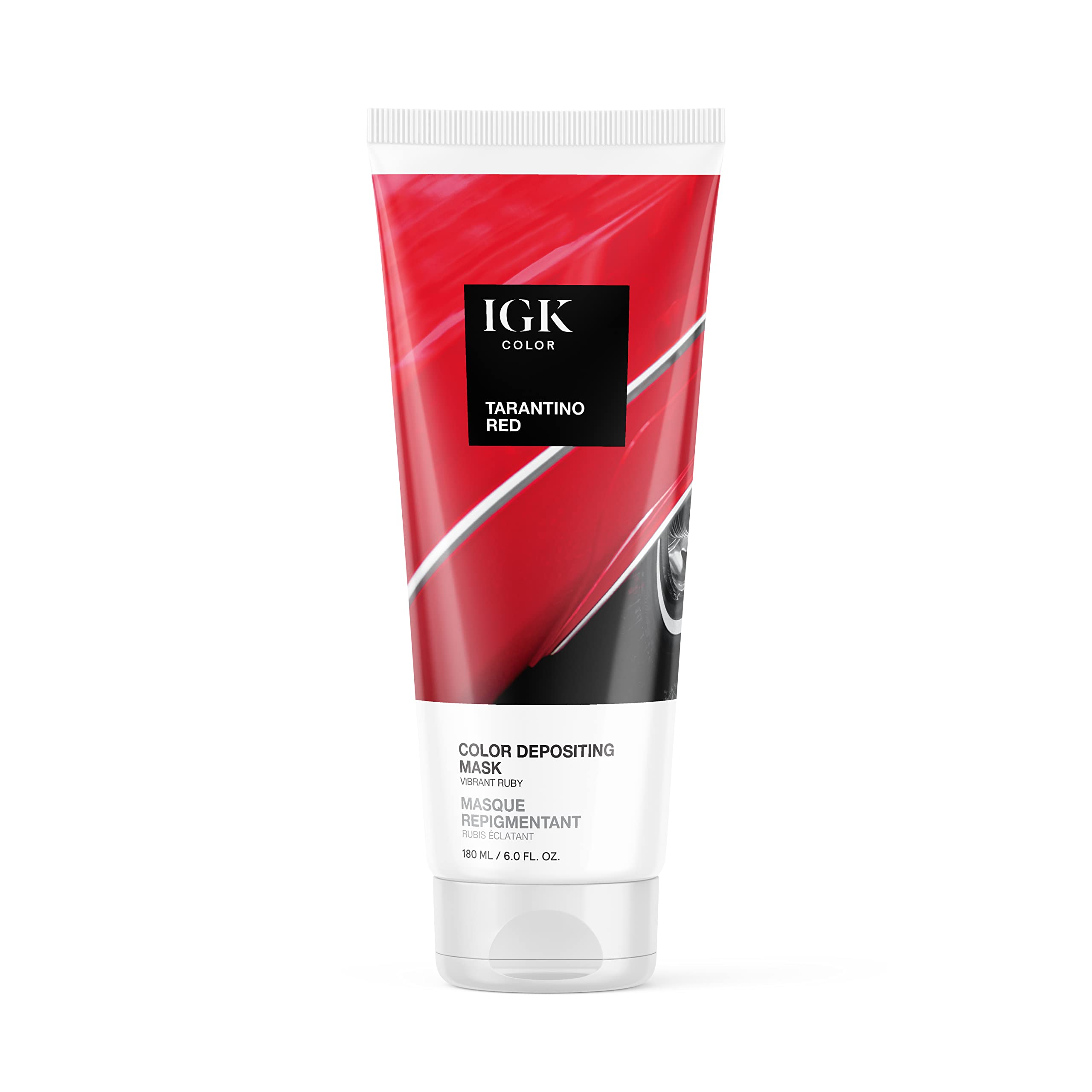 IGK Color Depositing Mask TARANTINO RED - Vibrant Ruby | Conditioning + Hydrate + Shine | Vegan + Cruelty Free | 6 Oz