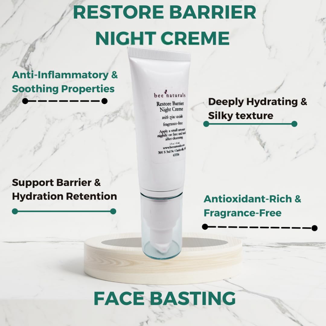 Bee Naturals Restore Night Creme with Zinc Oxide - Barrier Support & Hydration, Dermatologist-Recommended Non-Comedogenic Formul