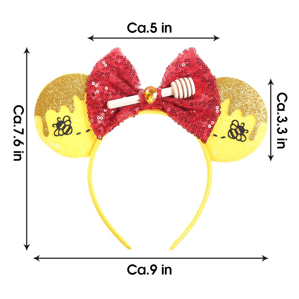 Jiahang Cartoon Mouse Ears Headband, Sequin Bow Hair Band With Bee, Party Decoration Costume Headwear For Teens Girls Women (Bee