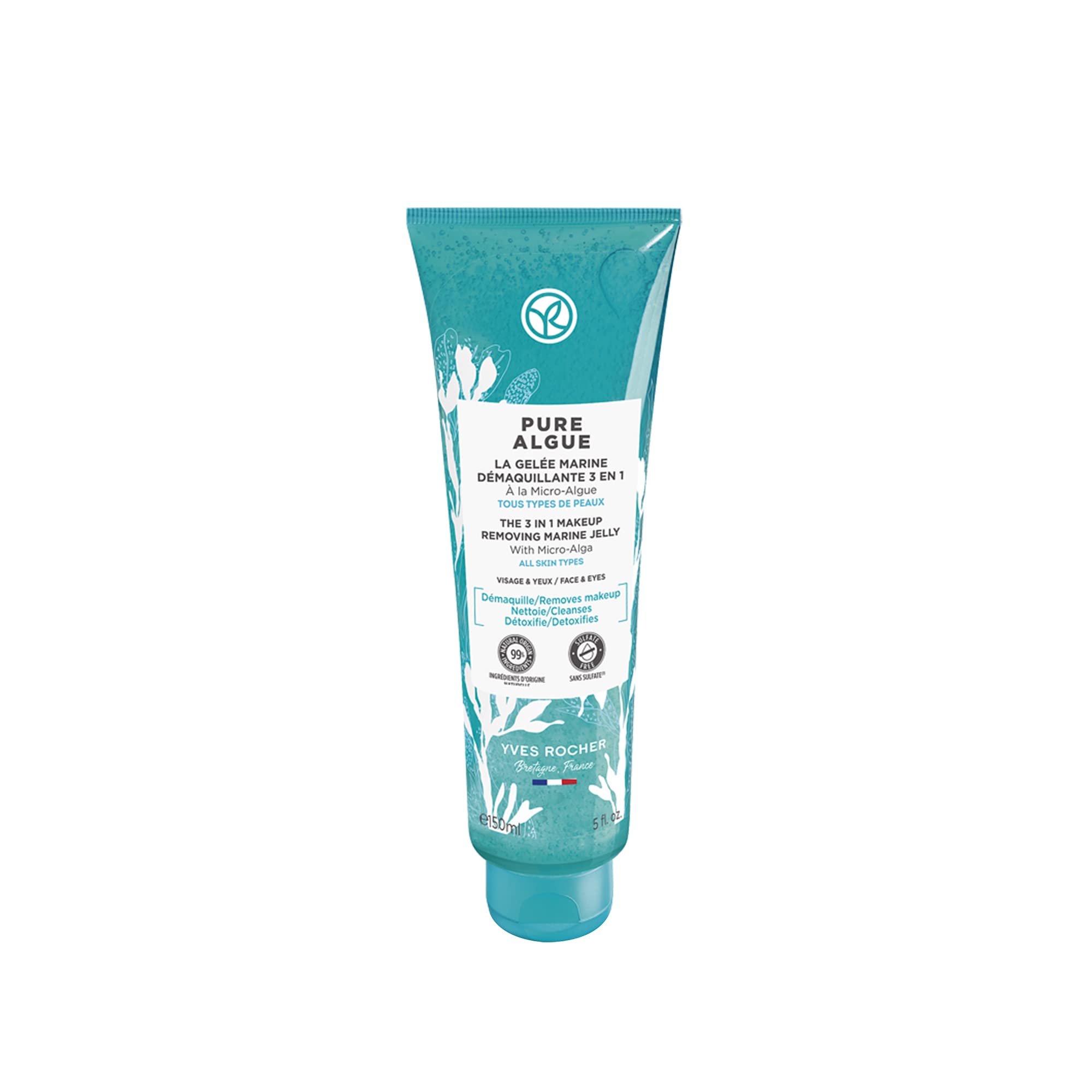 Yves Rocher 3 in 1 Makeup Removing Marine Jelly for Normal to Combination Skin - Pure Algue - 5 Oz - 1 Ct