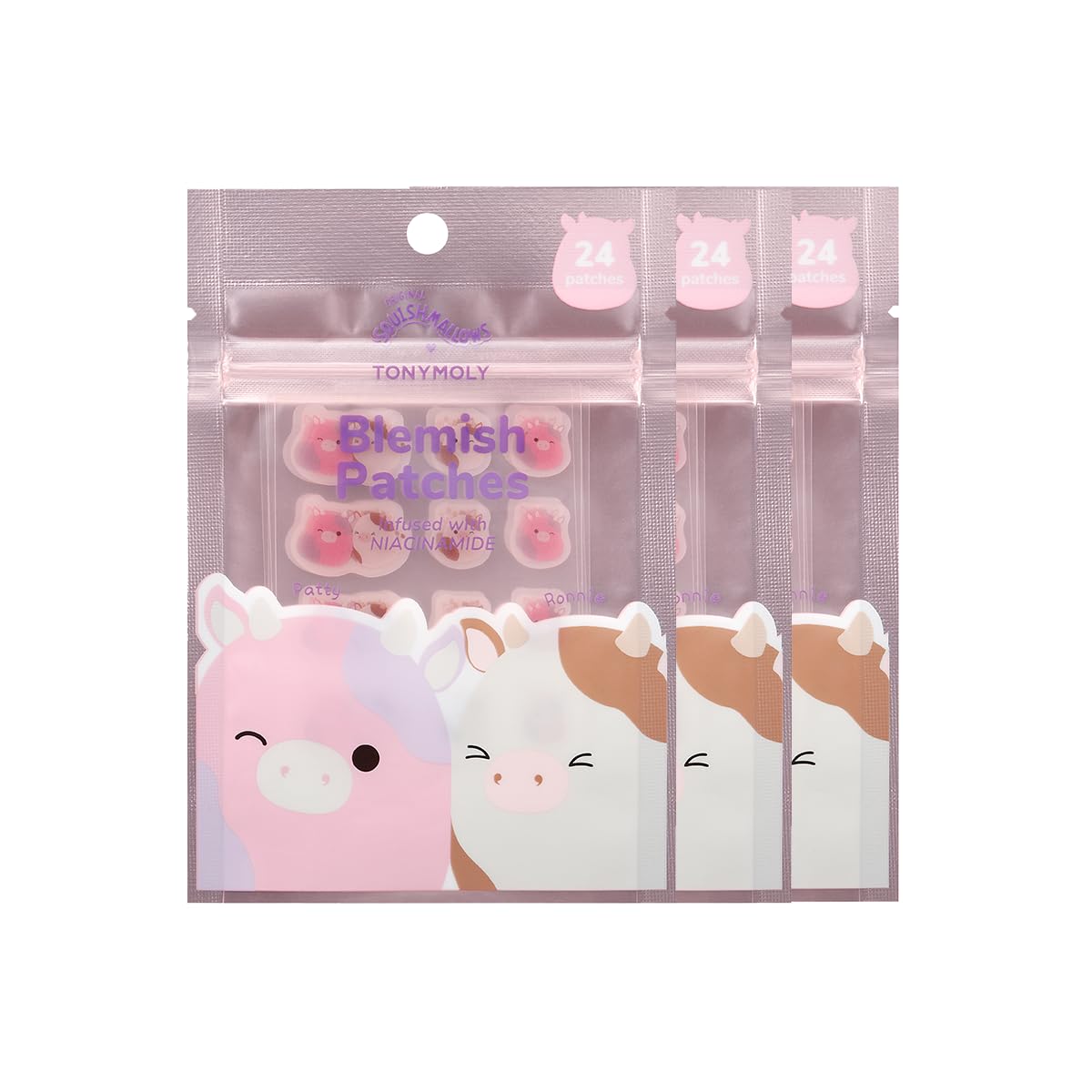 TONYMOLY x Squishmallow Easter Basket Stuffer Patty + Ronnie Blemish Patches - Niacinamide infused Hydrocolloid pimple patches, 