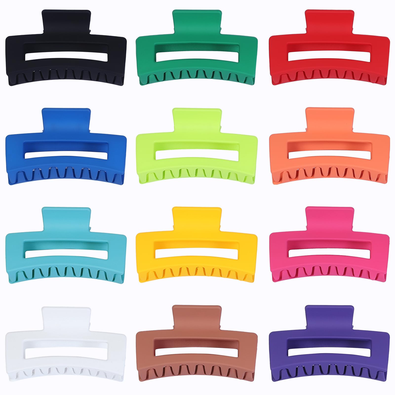 Sisiaipu 3.5 Inch Medium Hair Accessories: 12 Pcs Square Jaw Clips For Thick And Thin Hair - Rectangular Bulk Clips For Women An