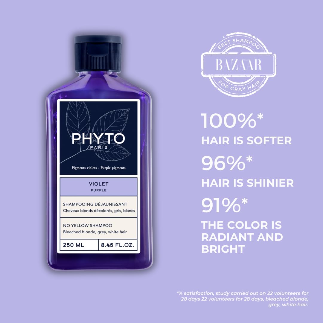 Phyto Purple No Yellow Shampoo - Colour Depositing Purple Shampoo, Anti Brass Toning Shampoo Neutralizes Yellow Tones And Enhanc