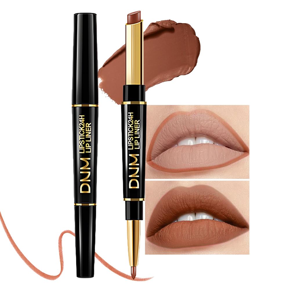 Kaely 2in1 Brown Matte Lip Liner & Lipstick Combo Set Kit for Women, DNM Magic Neutral Lipstick 24 Hours Original Lipstick and L