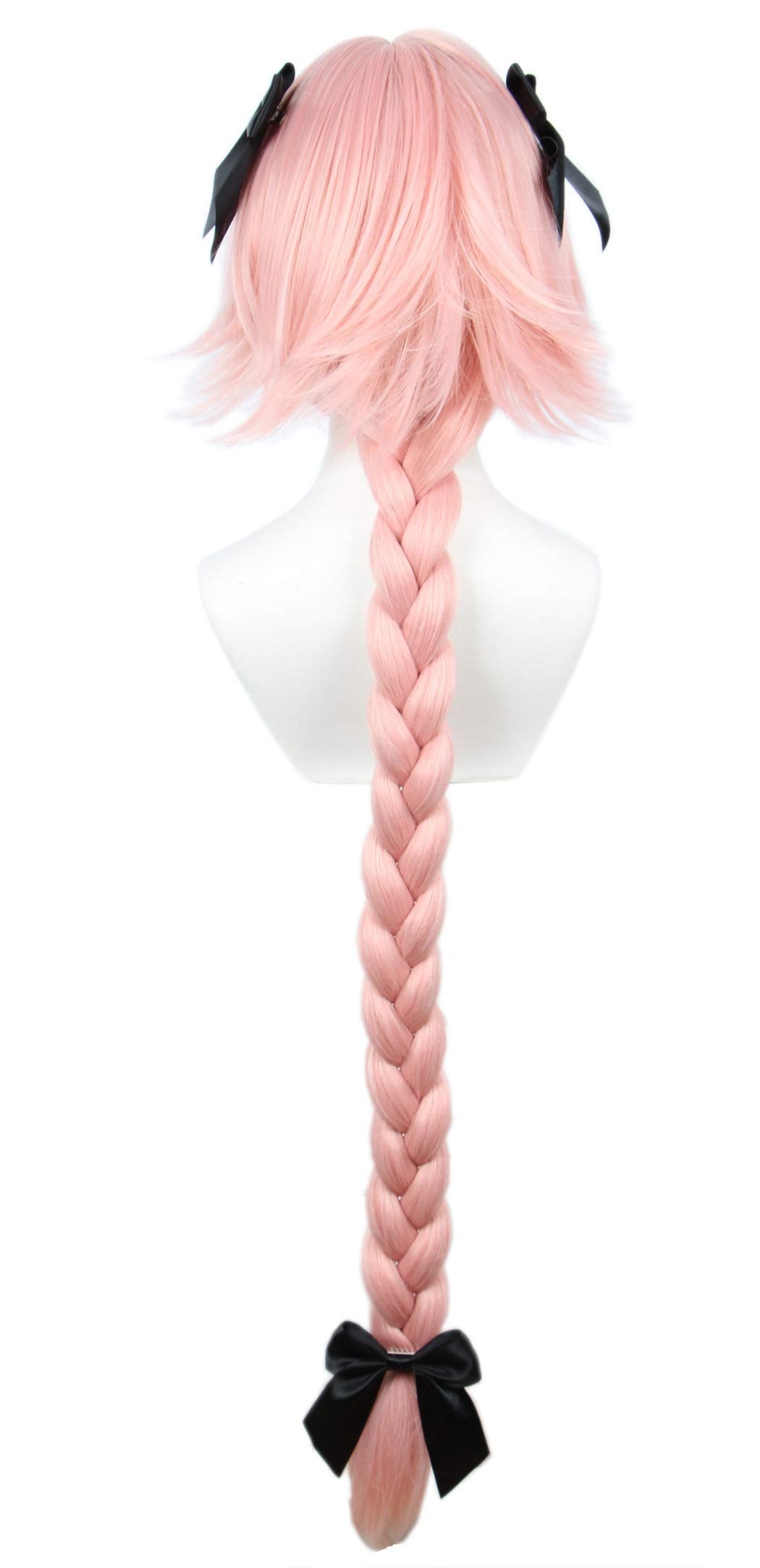Linfairy Long Pink Cosplay Wig With 3 Bowknot Halloween Costume Wig For Women Braid Hair 95Cm
