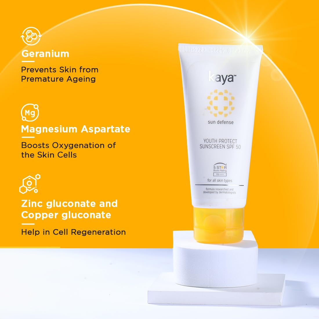 Kaya Skin Clinic Sunscreen Plus Spf 50, 50Ml - Ultra-Violet Protection, Water Resistant, For All Skin Tones, Lotion For Face, Un