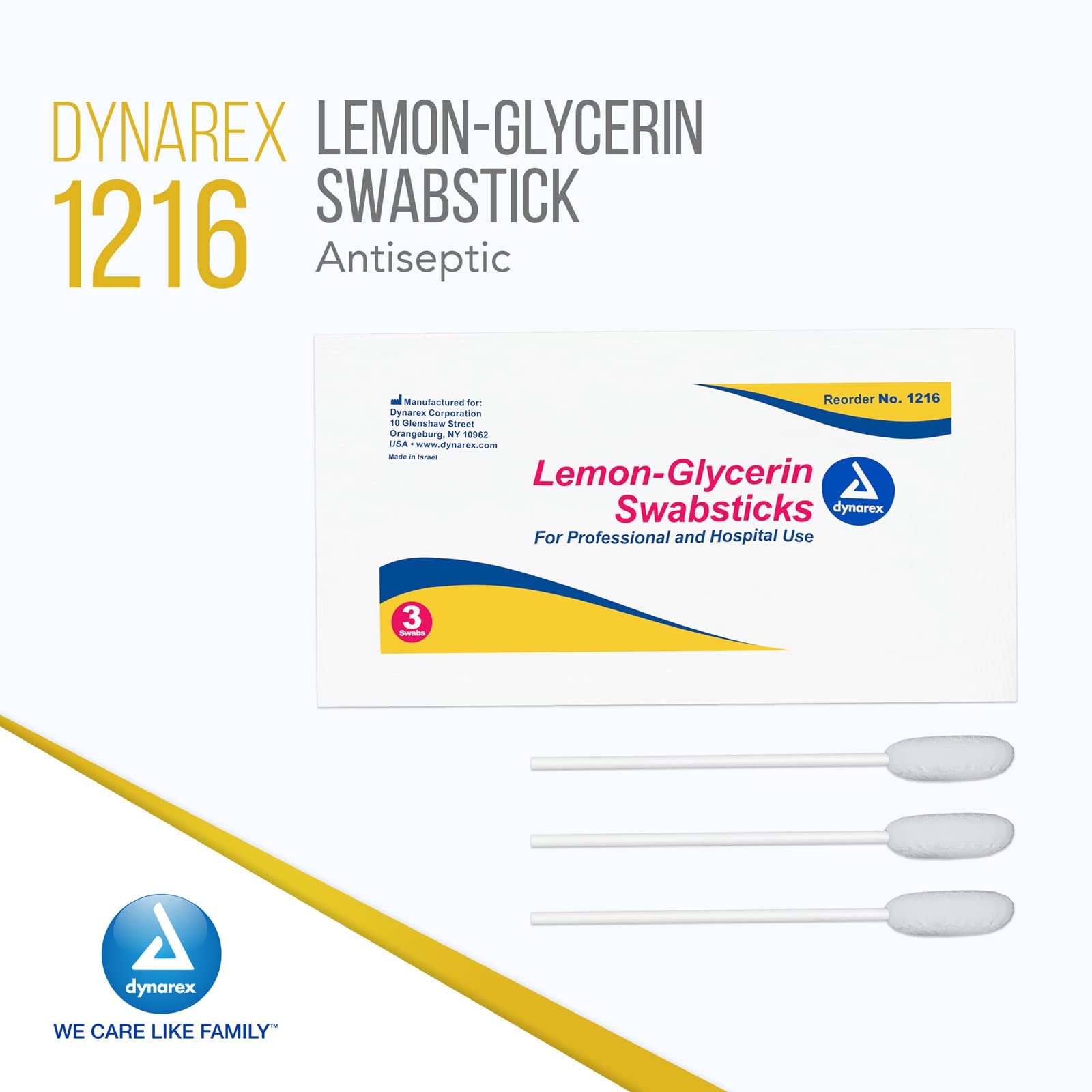 Dynarex Lemon-Glycerin Swabsticks, Pleasant Tasting Cotton Swabs That Gently Soothes And Refreshes Dry Mouth, 3 Oral Swabsticks