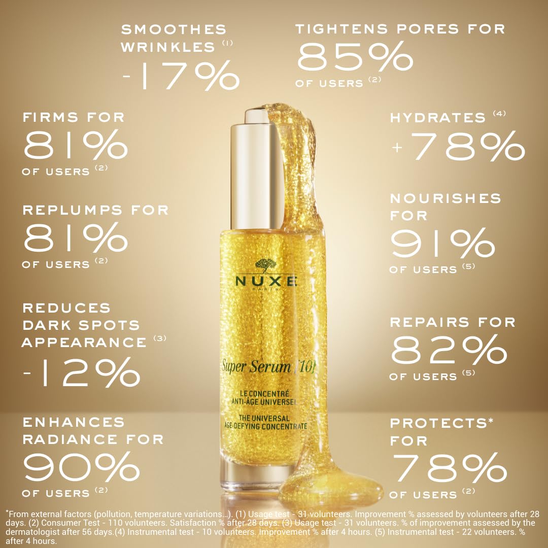 Nuxe Super Serum 10] - Powerful Anti-Aging Correction Of Wrinkles, Firmness, & Dark Spots Hyaluronic Acid And Niacinamide, 1 Fl