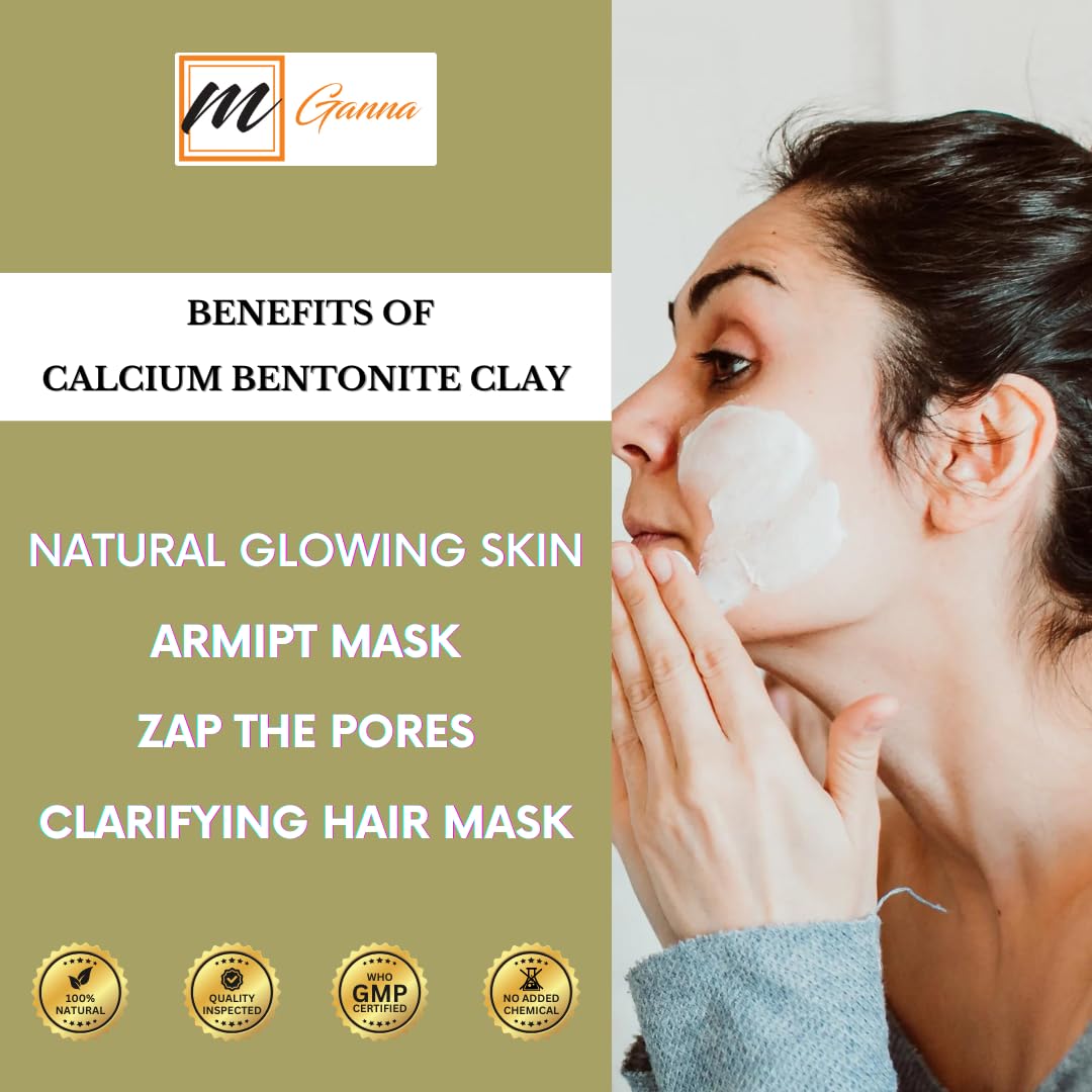 mGanna 100% Natural Calcium Bentonite Clay Powder for Facial Masks, Creams, Body Wraps and Soap Making 0.5 LBS / 227 GMS