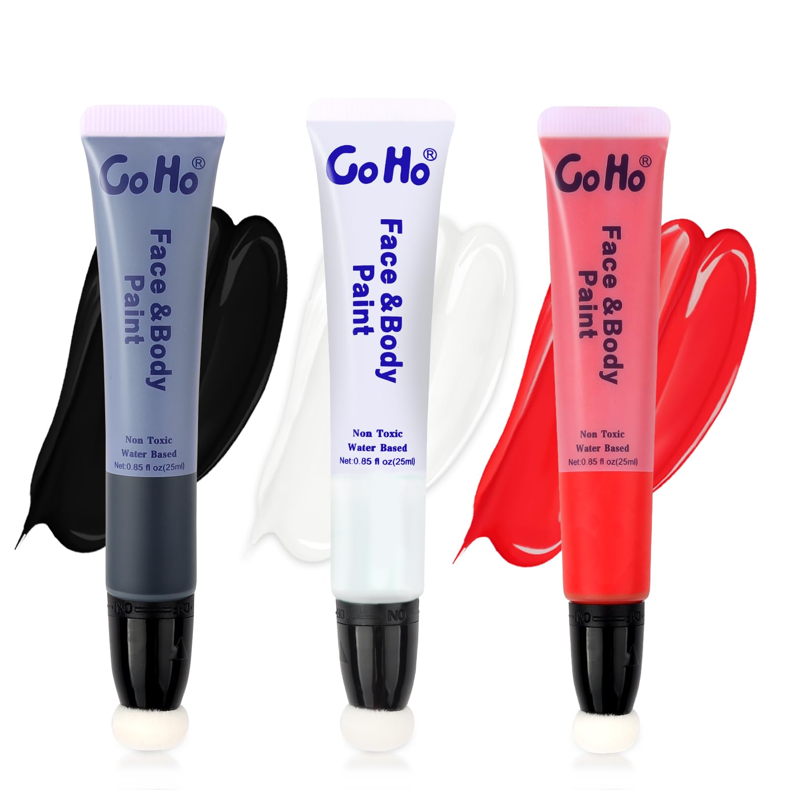 Go Ho Red Black And White Face Body Paint Water Based Cream Washable For Adults Children,Cream Body Paint Wand With Cushion Appl