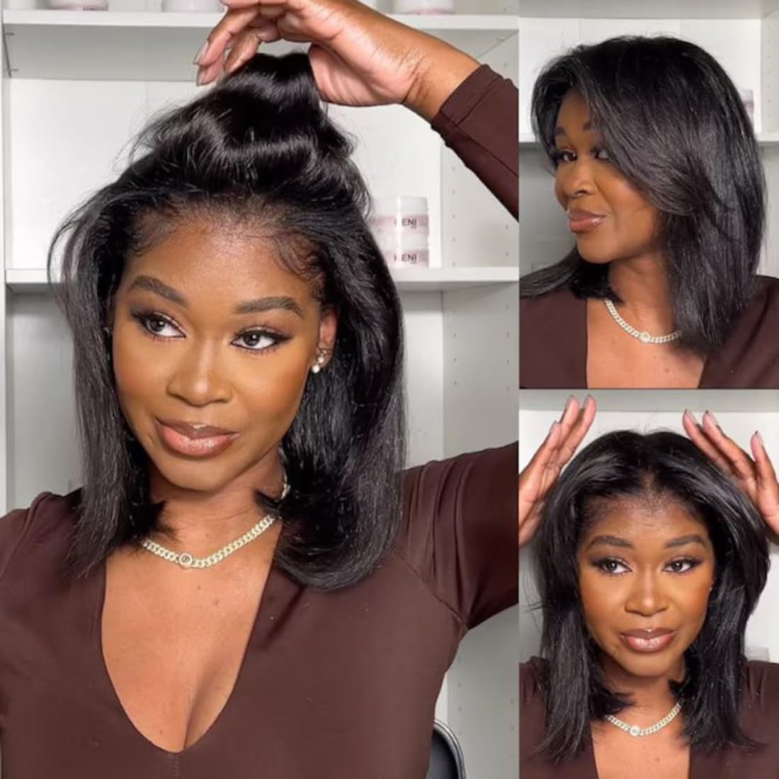 Beauty Forever 13X4 Pre-Everything Glueless Yaki Straight Pre Cut Lace Front Wigs Bob Wig Human Hair,Bye Bye Knots Short Bob Wig