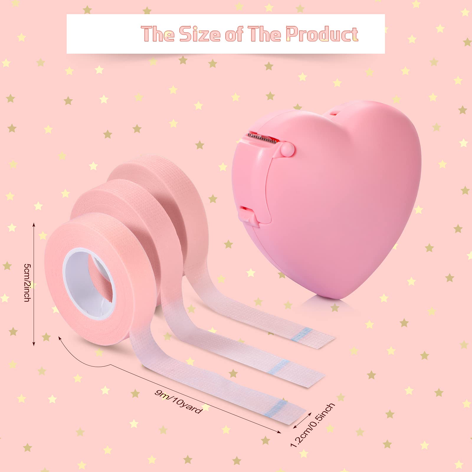 Eyelash Extension Tape Breathable Adhesive Lash Tape Non-Woven Fabric Lash Tape With Heart-Shaped Tape Dispenser Cutter, 0.5 Inc
