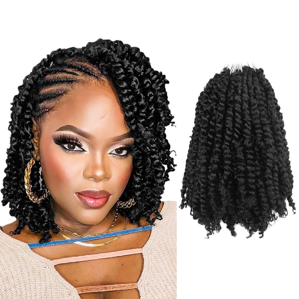 WUDAS Short Passion Twist Hair 10 Inch Pre-twisted Passion Twists Crochet Hair Natural Black Pre-looped Synthetic Crochet Braids