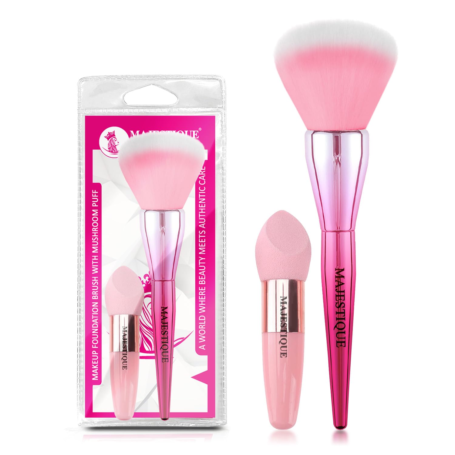 Majestique Makeup Foundation Brush With Mushroom Puff, Ideal For Blending Liquid, Powder, Cream And Flawless, Buffing, Blending,