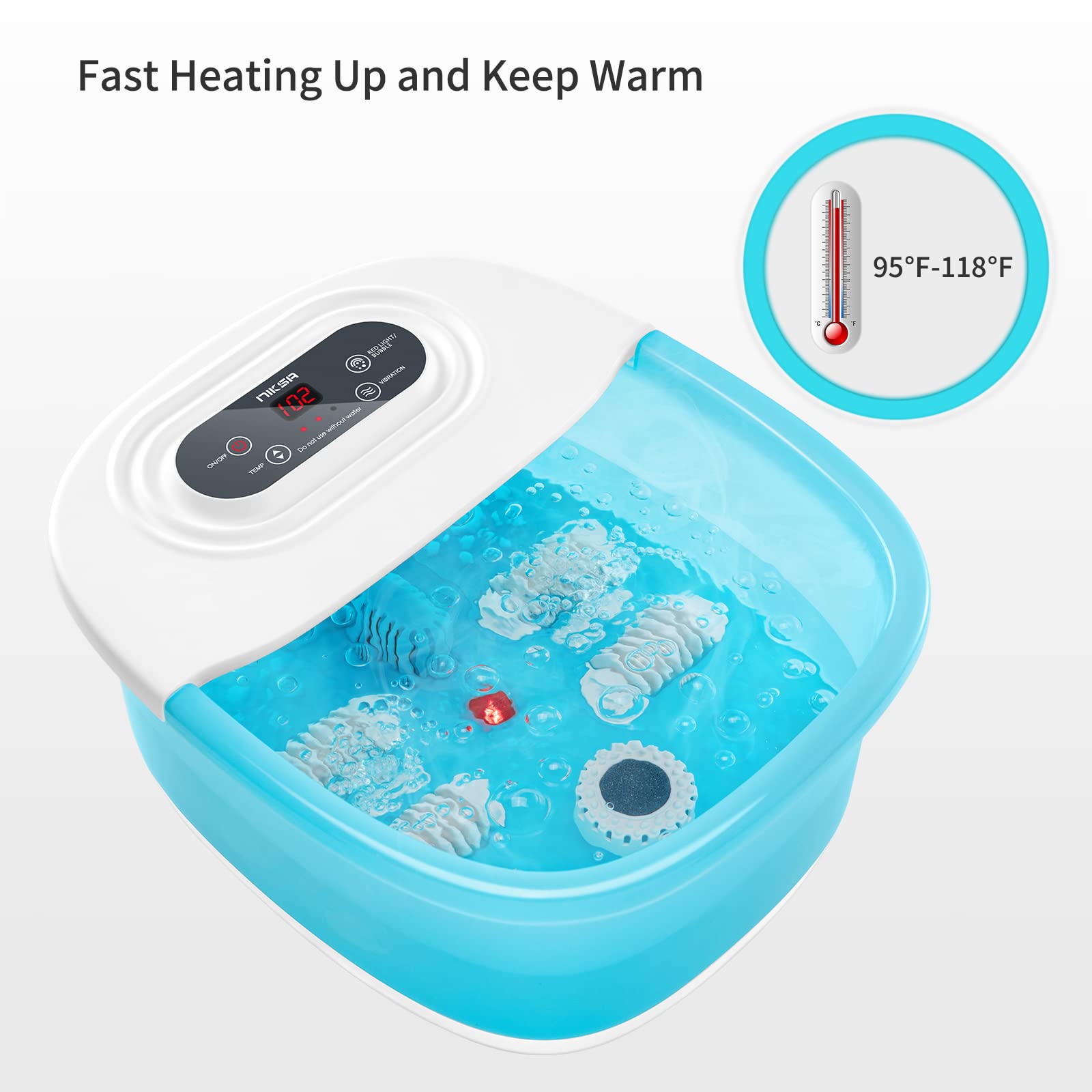 Niksa Foot Spa Bath Massager With Heat, Bubbles, Vibration And Red Light,4 Massage Roller Pedicure Foot Spa Tub For Feet Stress