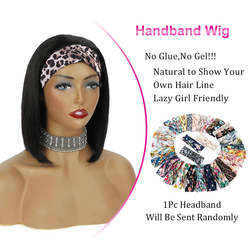 Aisi Headband Wigs Human Hair Bob Headband Wigs For Black Women Easy Put On And Go Glueless Wigs Short Straight Wigs Machine Mad