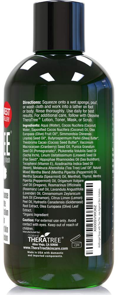 Oleavine TheraTree Tea Tree Oil Soap with Neem Oil - 12oz - Soothes Skin Irritation & Odor, Restores Complexion