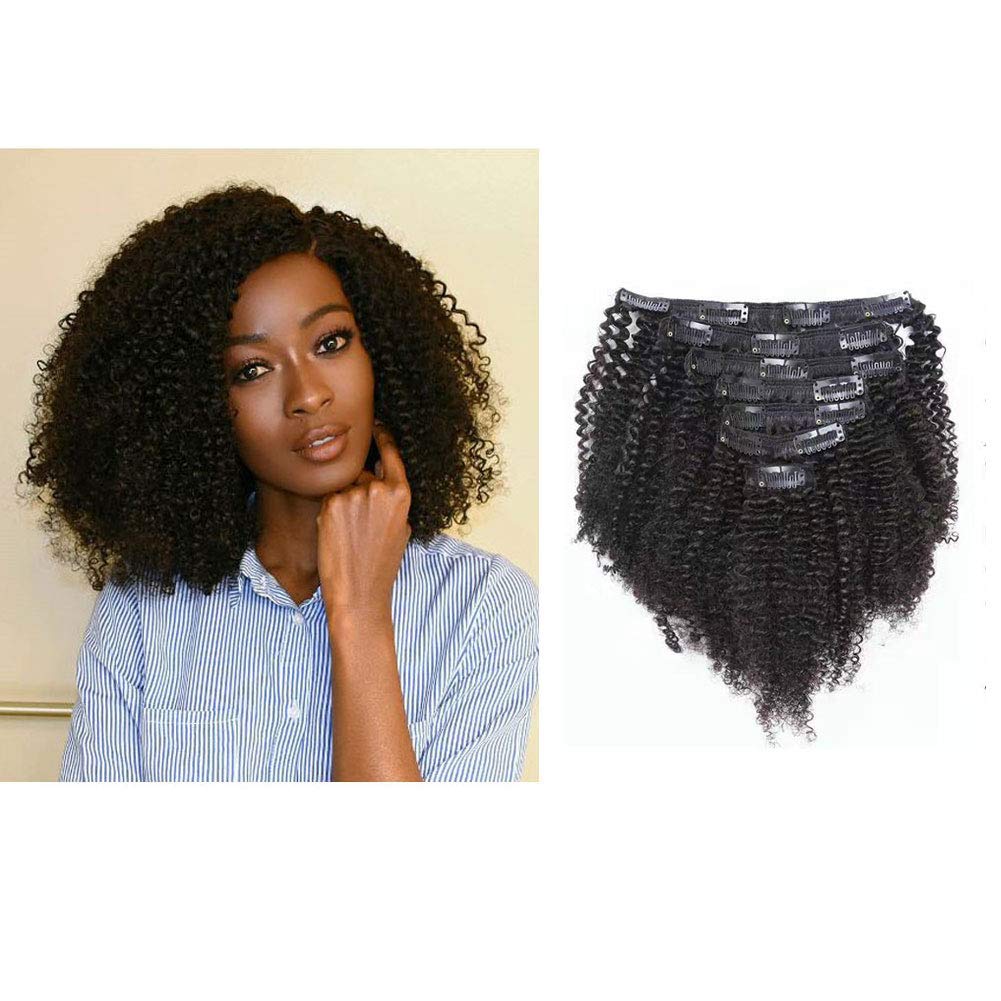 Afro Kinky Curly Afro 3C 4A Coily Clip ins Hair Extension fro African American Black Women, Real Remy Human Black Hair,120 Gram,