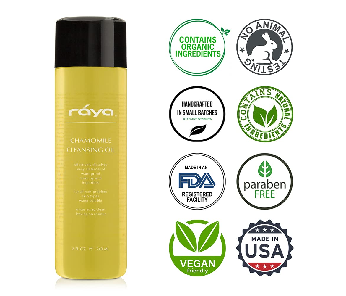 Raya Chamomile Facial Cleansing Oil (154) | Natural And Organic, Water-Soluble Oil Cleanser And Water-Proof Make-Up Remover For