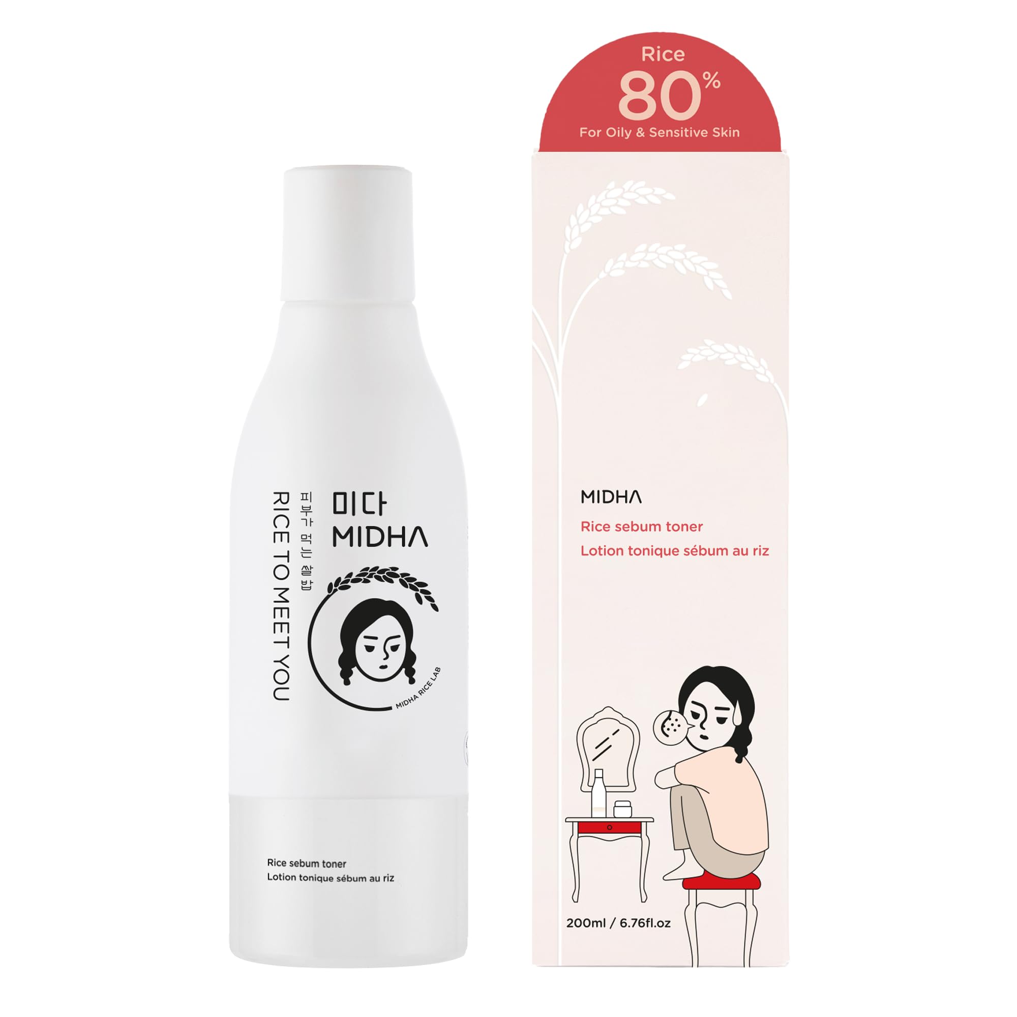 Midha Rice Sebum Toner 200Ml - 80% Pure Rice Bran Water Vegan Face Toner Astringent