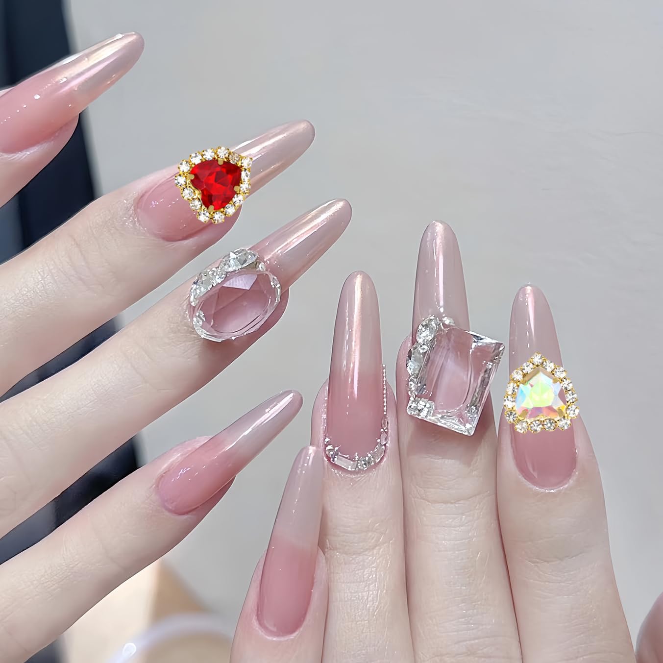 12Pcs Heart Nail Charms 3D Silver Nail Art Charms Metal Alloy Love Nail Rhinestones Luxury Heart Nail Rhinestones For Nails Vale