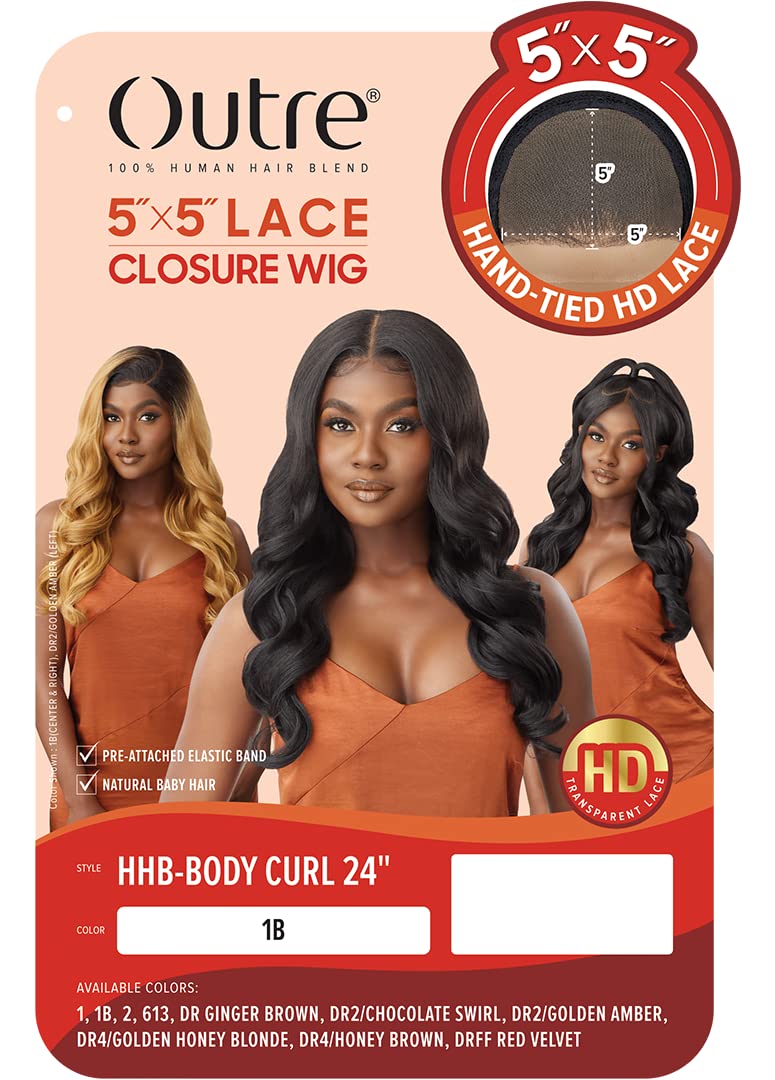 Outre - 5x5 Lace Closure Wig - Human Hair Blend - Body Curl 24 (DARK BROWN 2)
