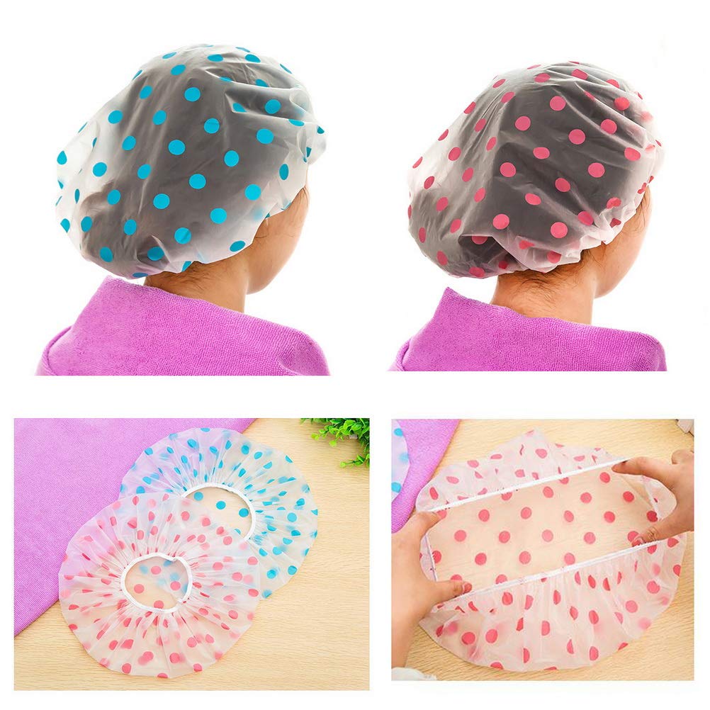 Shower Caps, 3 Pcs Waterproof Bath Caps Plastic Reusable Shower Caps Elastic Band Bath Hair Hat Stocking Stuffers For Women Ladi
