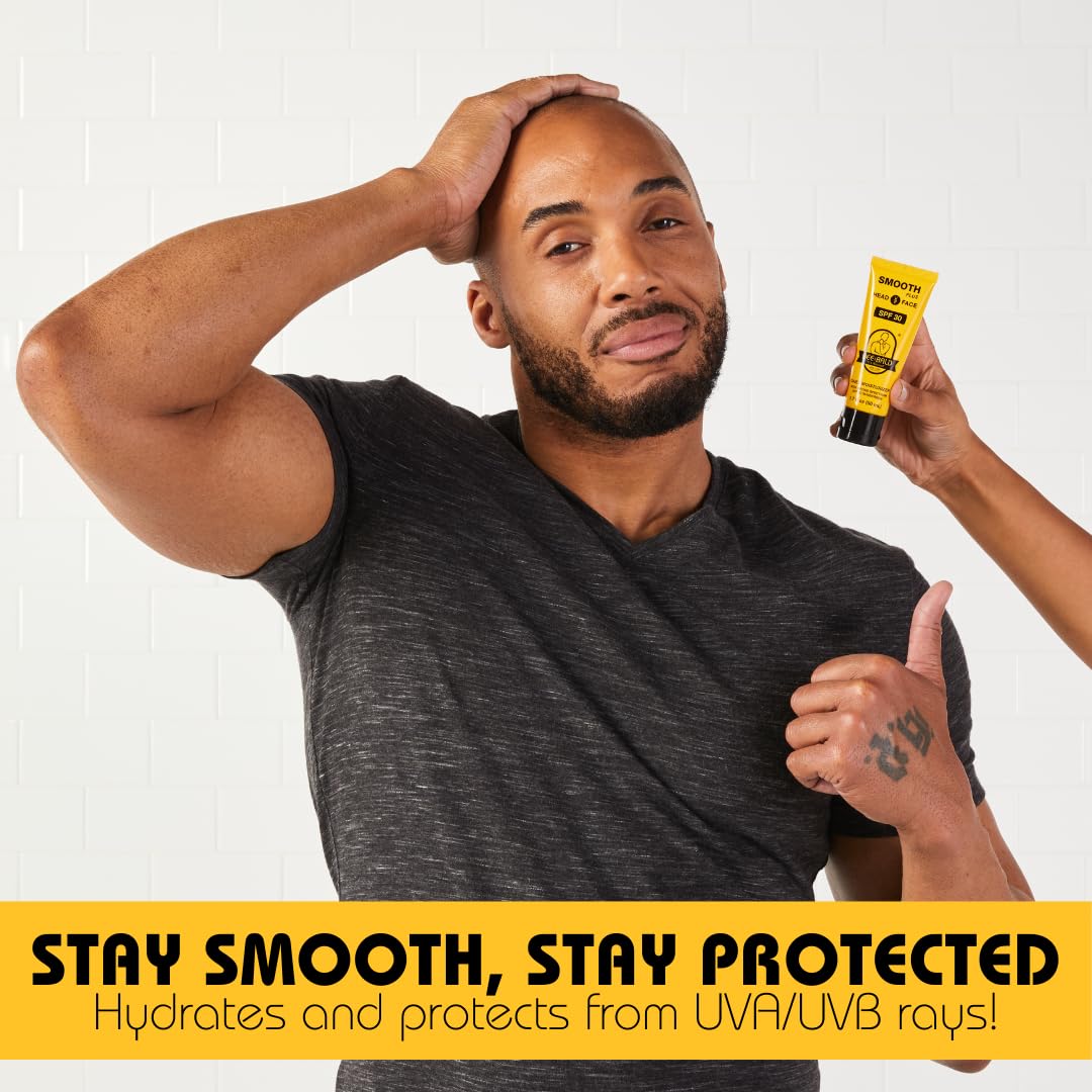 Bee Bald SMOOTH PLUS Head & Face Moisturizer SPF 30, 1.7 Fl Oz - Hydrating Sunscreen Lotion Protects Against UVA/UVB Rays