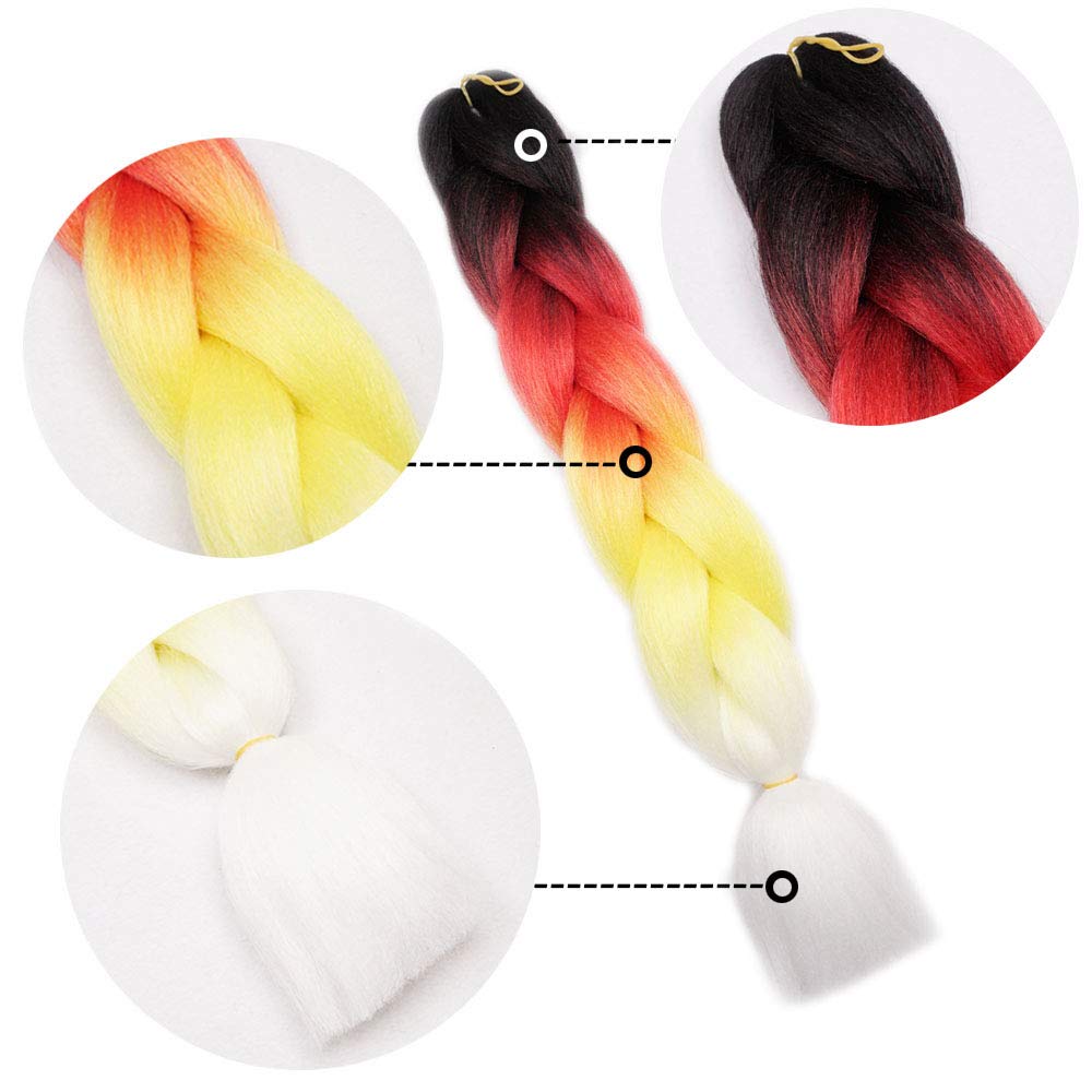 Aidusa Color Braiding Hair 5Pcs Synthetic Braids Hair Extensions 24 Inch Three Tone Braiding Hair Crochet Braids 100G (#57 Black