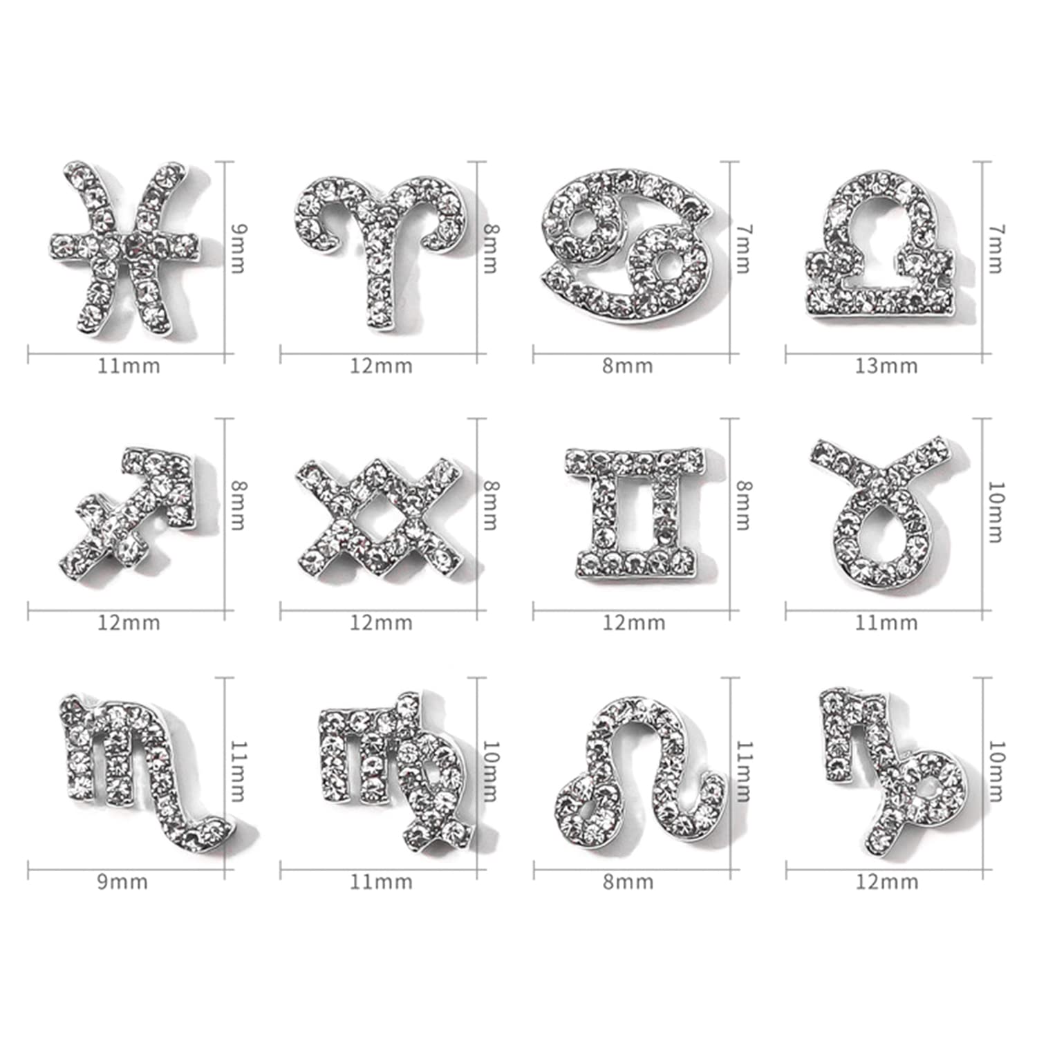 Xeaohesy 24 Pieces Silver Alloy Zodiac Nail Charms 12Pcs Zodiac Signs Nail Studs 12Pcs Constellation Words Charms Twelve Constel