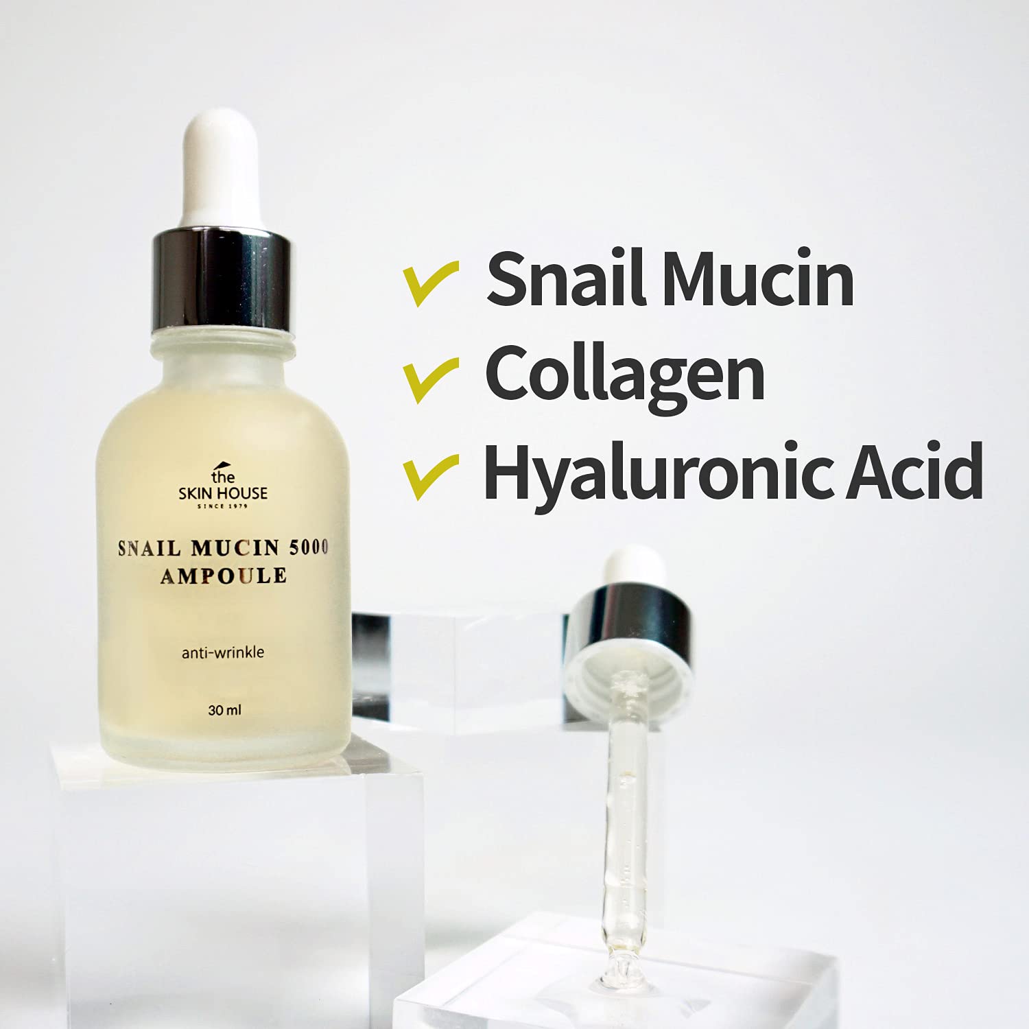 The Skin House Snail Mucin 5000 Ampoule 30ml (1.01 fl.oz) Light and watery drop texture serum, Nourishing, Moisturizing and Repl
