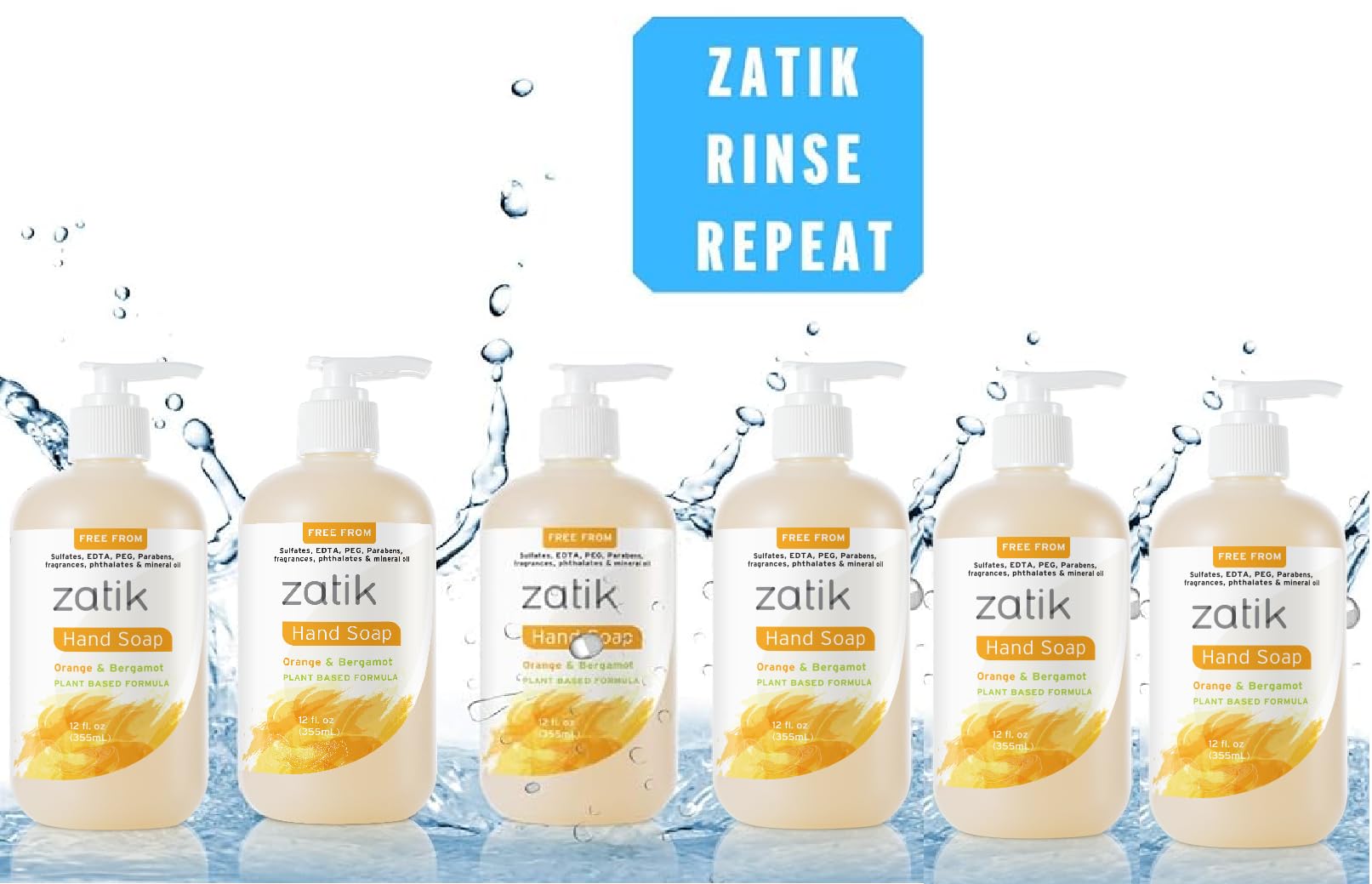 Zatik Naturals - Liquid Hand Soap with Orange & Bergamot, Moisturizing Handwash, 12 fl oz (Pack of 6)