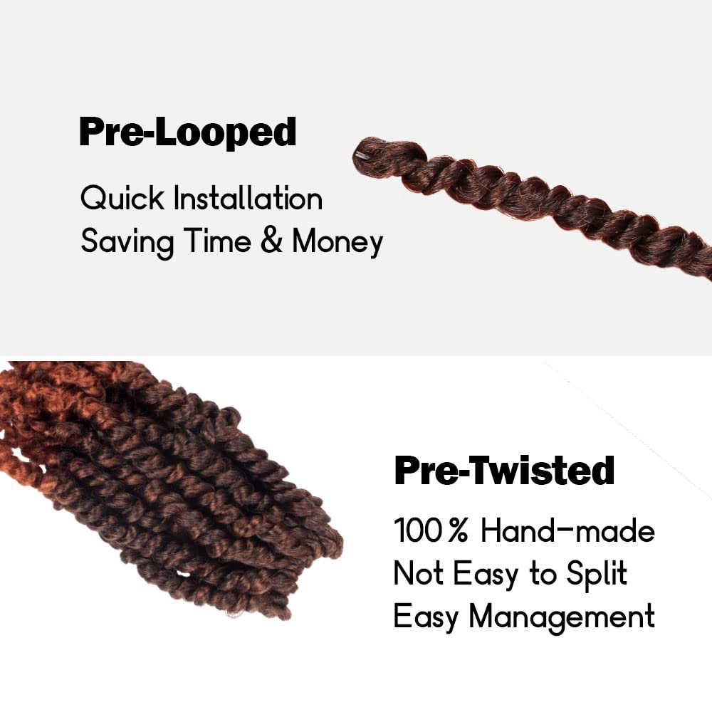 Wudas Long Passion Twist Hair 22 Inch Pre-Twisted Passion Twists Crochet Hair Ombre Ginger Red Pre-Looped Synthetic Crochet Brai