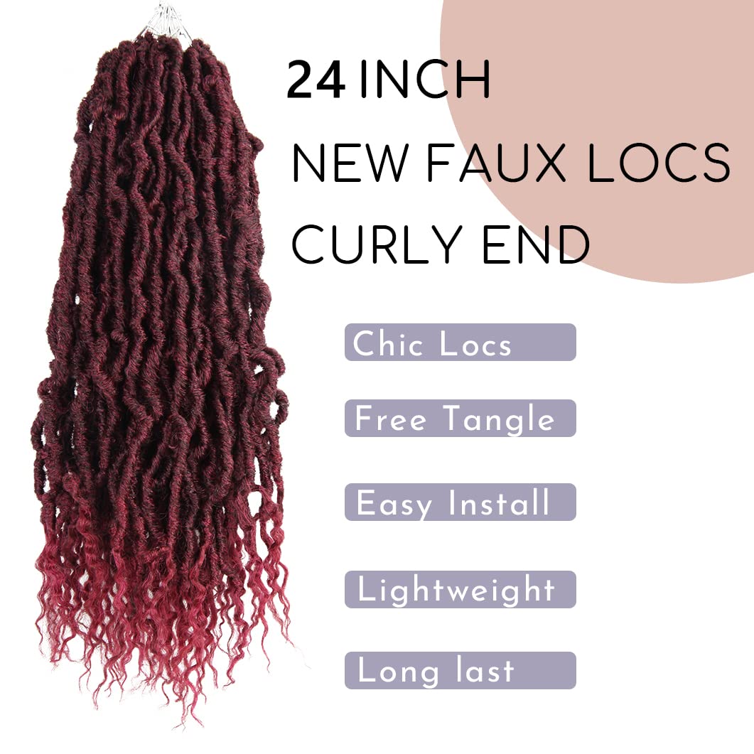 BOHOBABE 24 Inch New Faux Locs With Curly End 6 Packs Soft Locs Crochet Hair 72 Strands Long Natural Crochet Braids (6Packs,T118