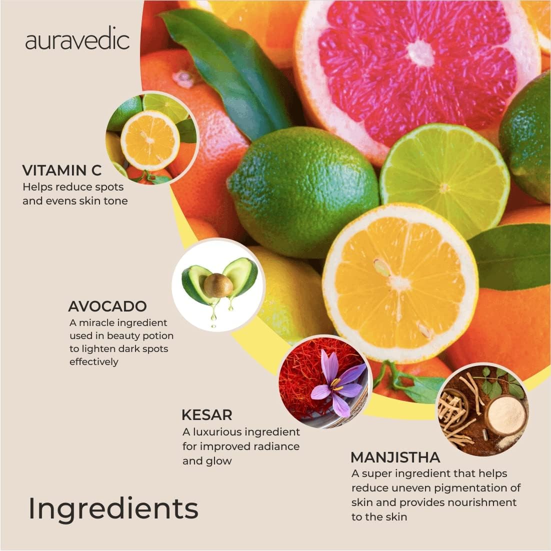 Auravedic Kumkumadi Saffron & Vitamin C Oil | Hydrating Face Moisturizer | Helps Reduce Fine Lines & Nourishes Dry, Dull Skin |