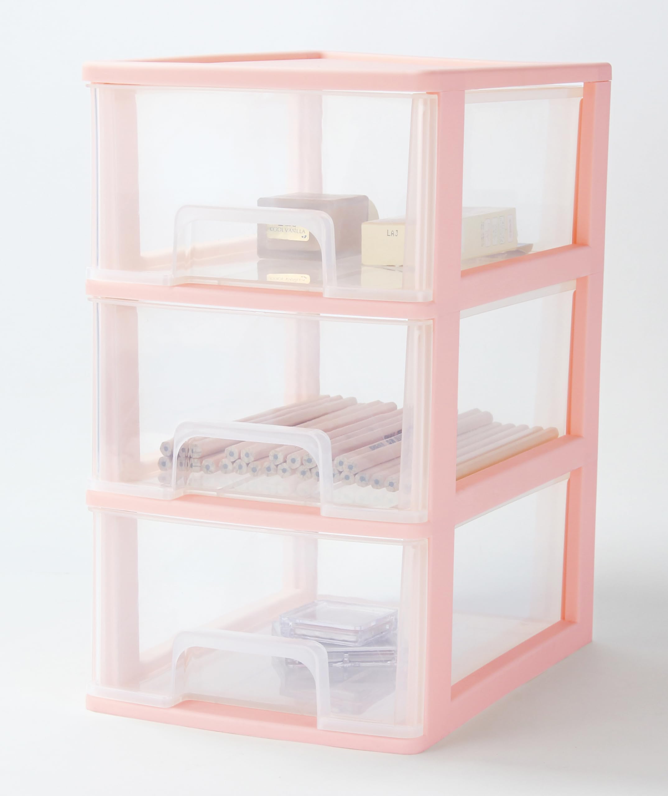 BYCY Pink 3 Layers Stackable Makeup Organizer Drawers