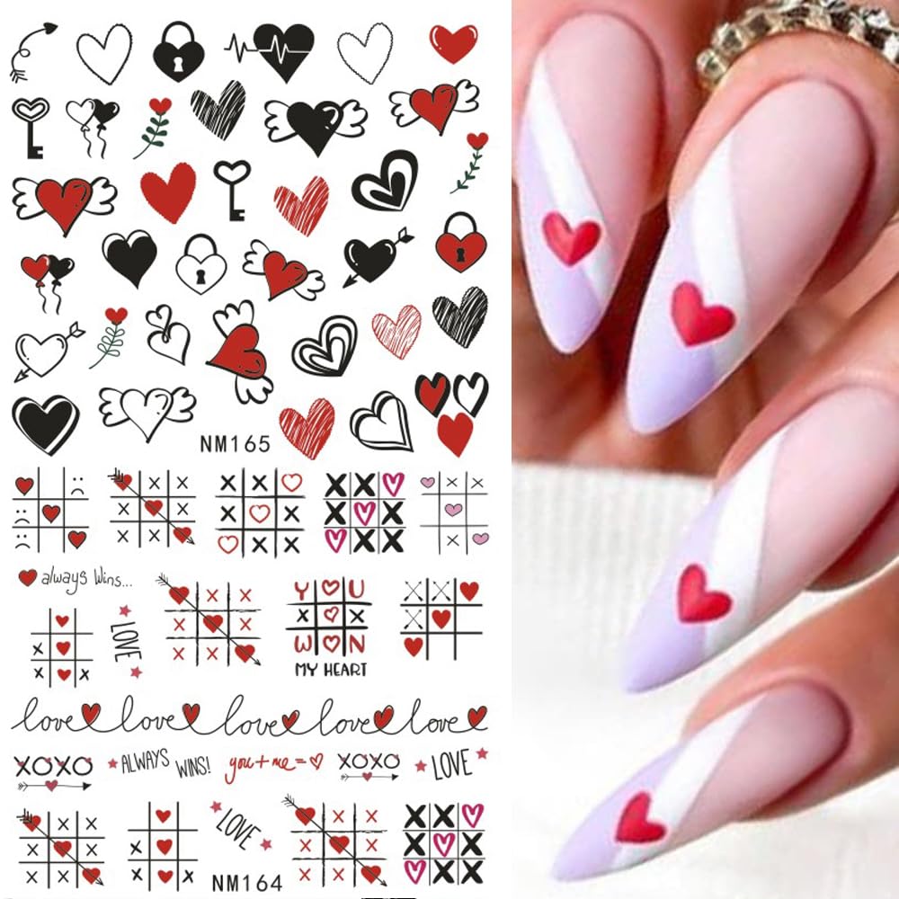 12 Sheets Valentine'S Day Nail Art Stickers Colorful Abstract Heart Love Design Water Transfer Nail Foils Decals Heart Valentine