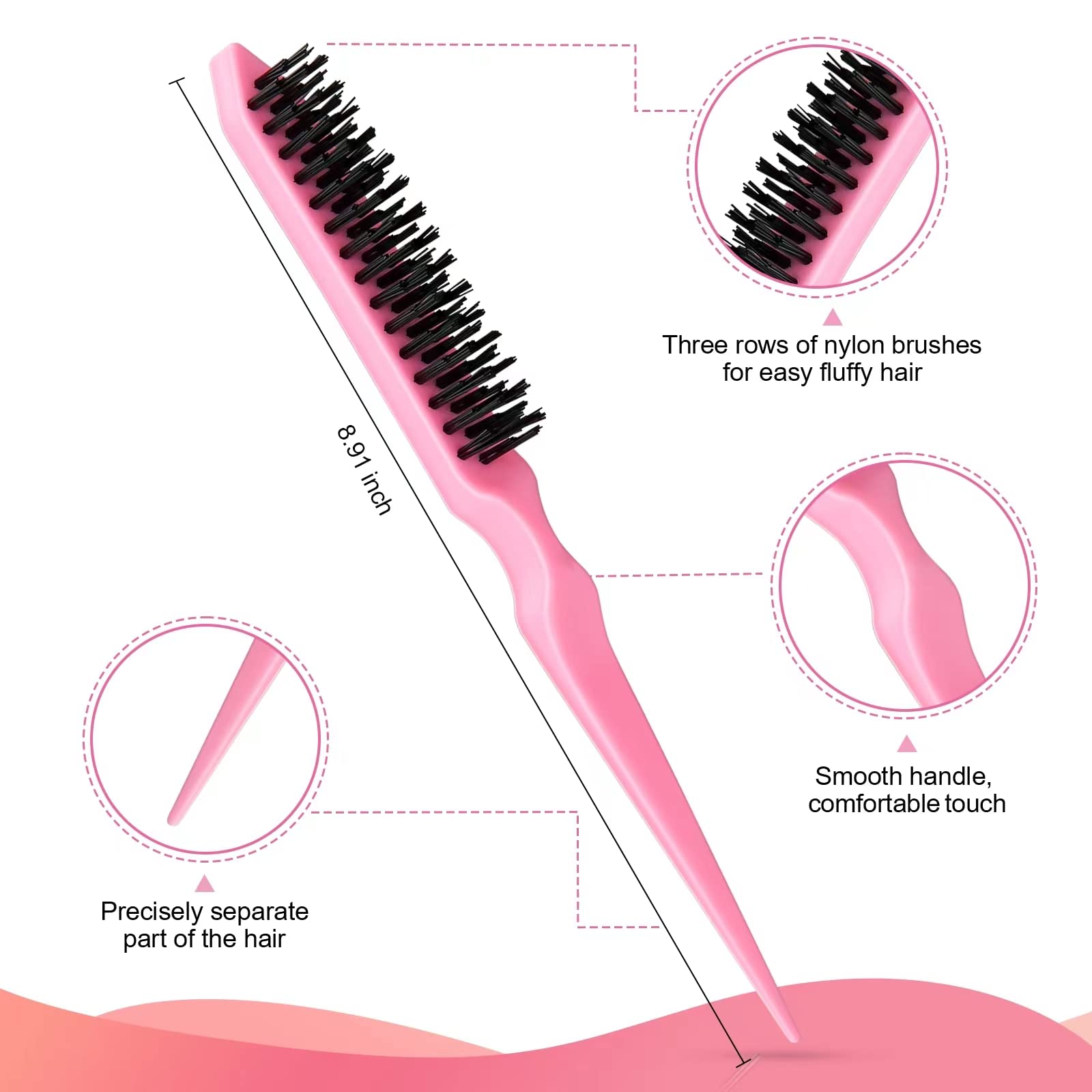 Anmieciu Hair Comb Set, 4Pcs Bristle Hair Edge Brush, Teasing Brush Comb, Rat Tail Comb And Wide Tooth Comb For Women Girls Men