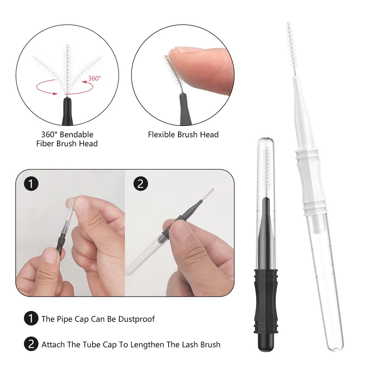 50 Pcs Micro Eyebrow Brush With Cap,Eyebrow Spoolie Brush Micro Eyebrow Lamination Brush 2 Size Multifunctional Micro Spooly Las
