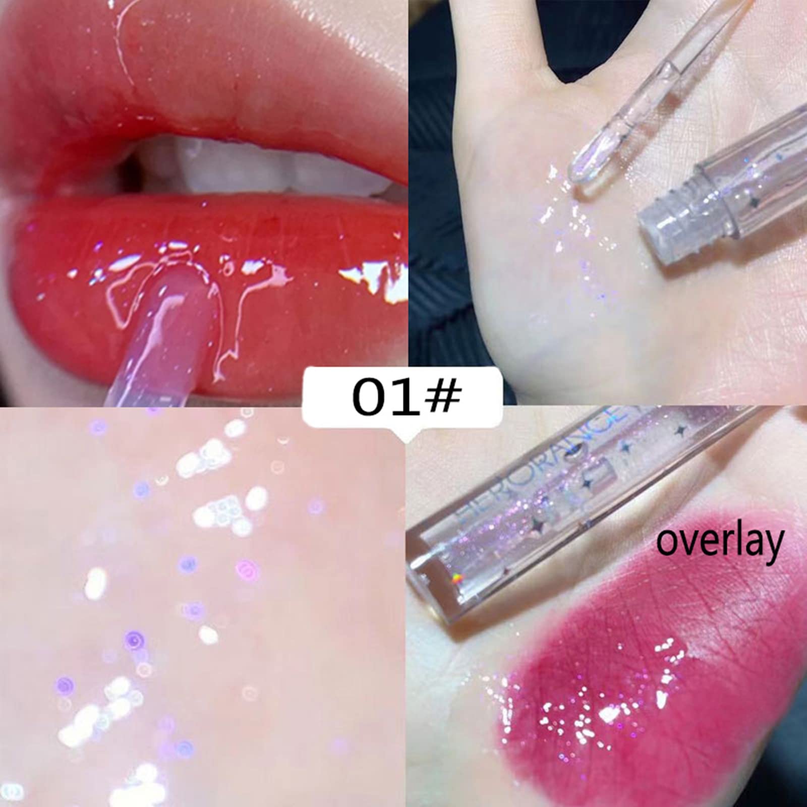 Natural Hydrating Shimmery Lip Gloss Set, Waterproof Long Lasting Moisturizing Lip Care Lip Oil Gloss, Diamond Transparent Shimm