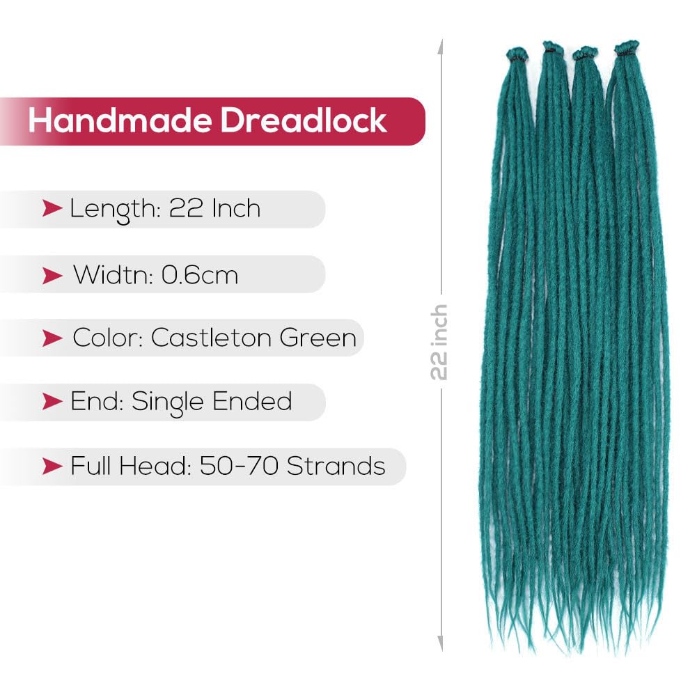 Kraler Castleton Green Dreadlock Extensions, 22 '' Synthetic Crochet Dreads Extensions 100% Handmade Single Ended Dreads Thin 0.