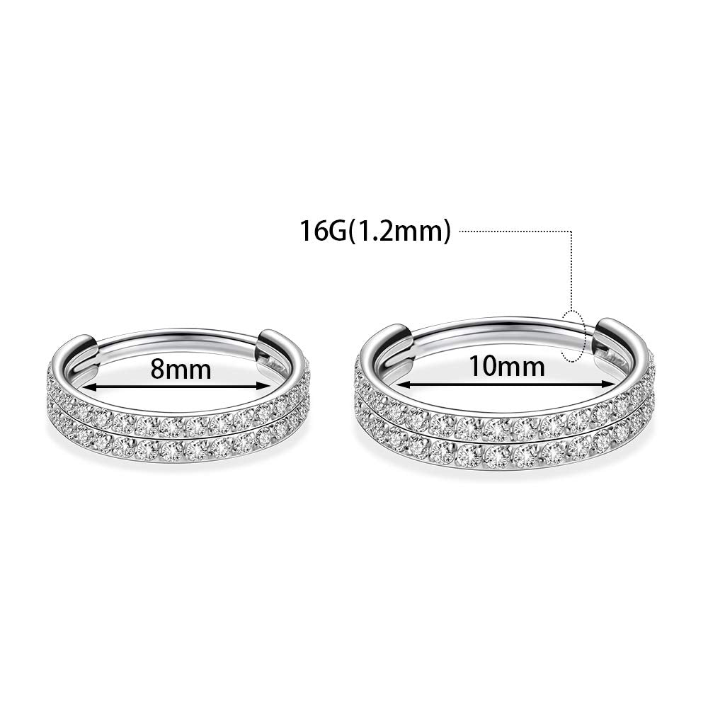16G Daith Ring Septum Piercing Double Stacked Cartilage Conch Helix Earring Hoop 316L Surgical Steel Septum Nose Rings 8mm Micro
