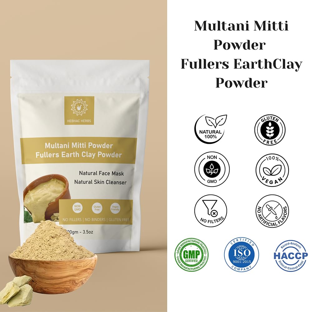 Multani Mitti Powder, Bentonite Clay, Fuller's Earth Clay, 100% Natural, Skin Soother, Cleanser, Acne Reducer