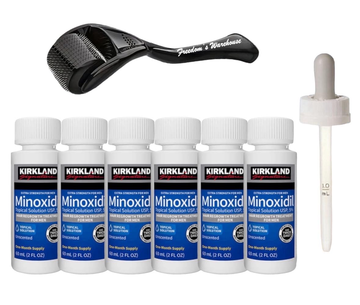 (6 Pack) Kirkland Minoxidil for Men Hair Regrowth Treatment, Liquid Extra Strength 5% Topical Solution, 6 Months Supply - Droppe