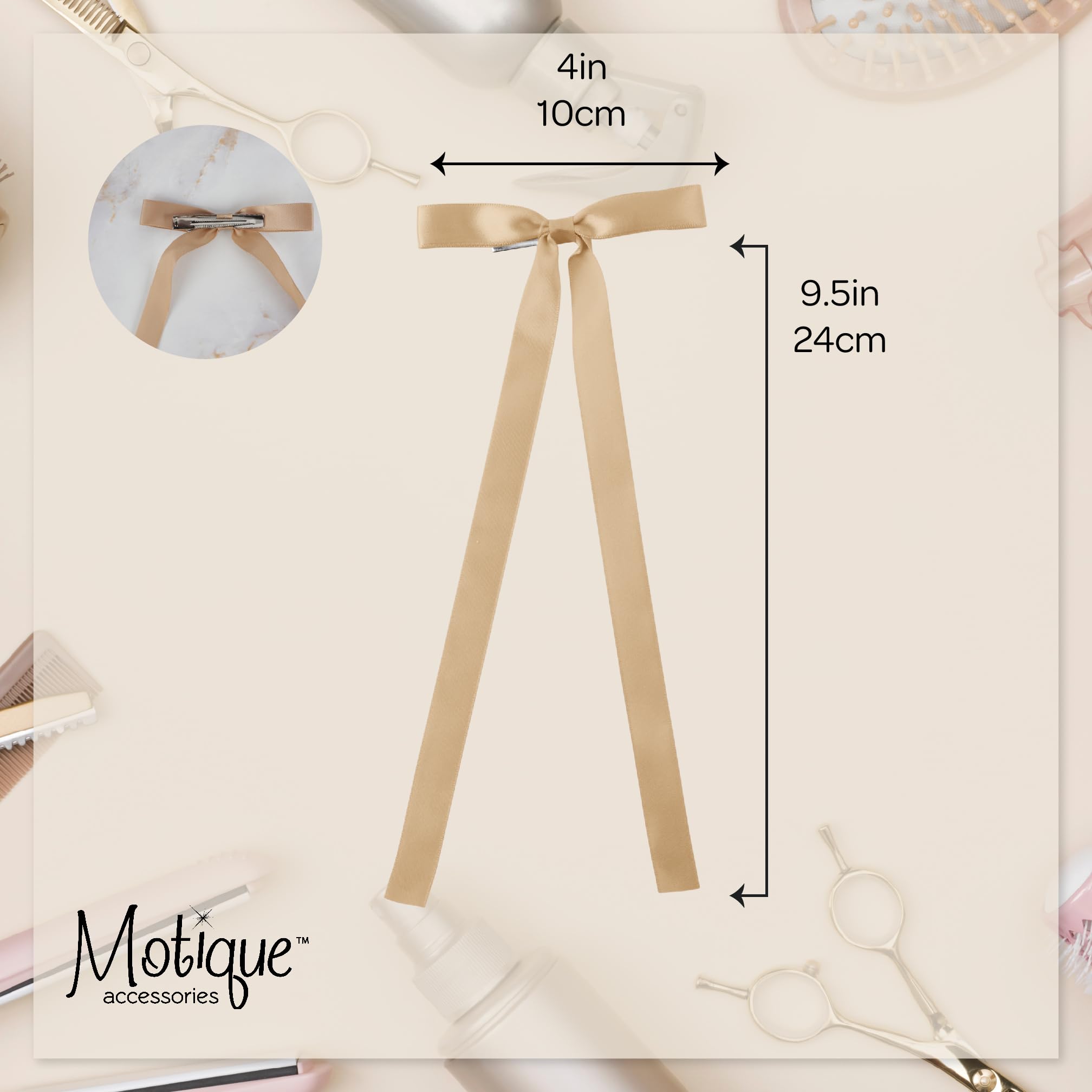 2PCS Silky Satin Hair Bows Hair Clip Ribbon Accessories Ponytail Holder Hair Bow for Women Girls Teens (Tan)