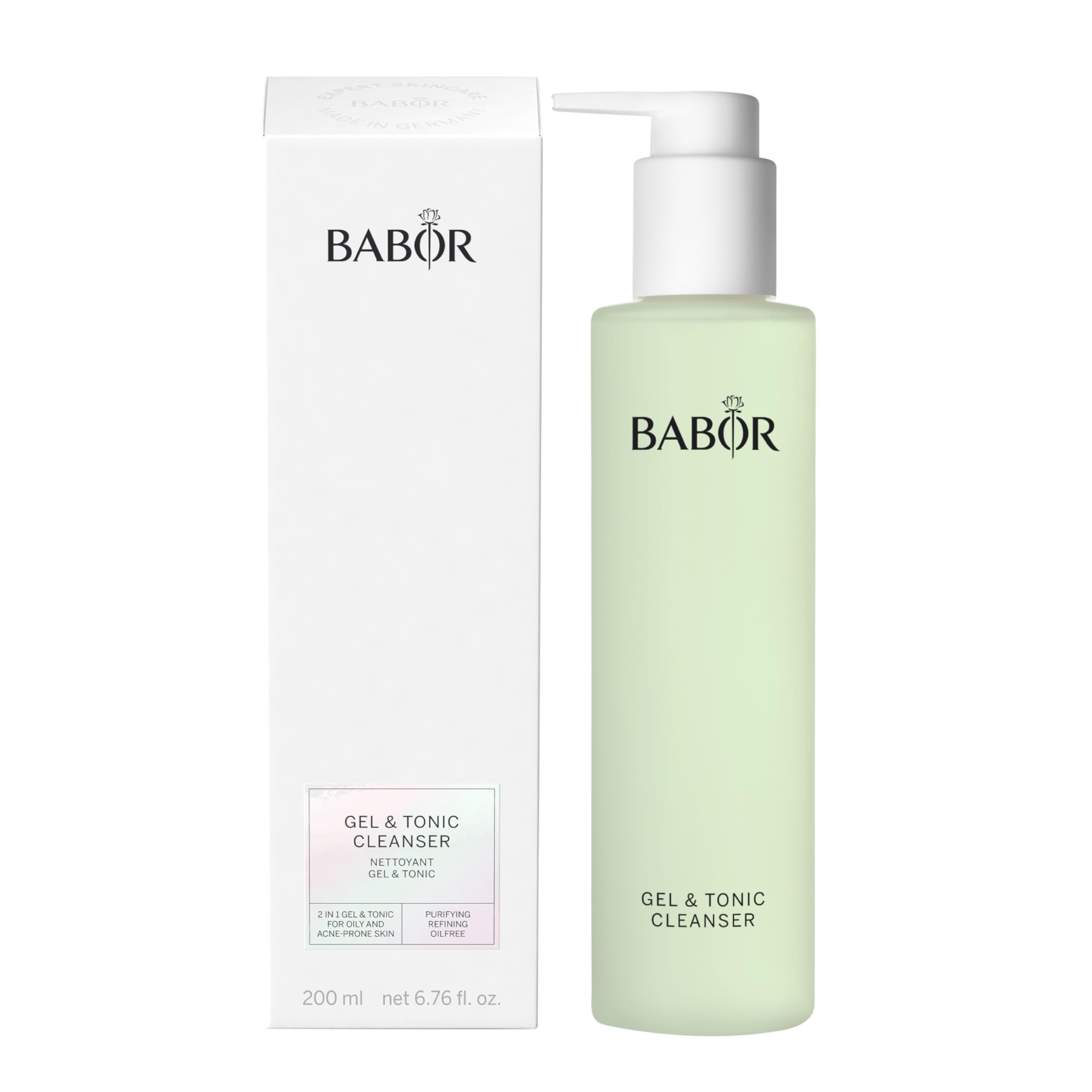 BABOR Gel Tonic Cleanser for Oily and Blemished Skin, Cleansing Gel and Toner in One, Vegan Formula, Gel; Tonic 2 in 1, 1 x 200 