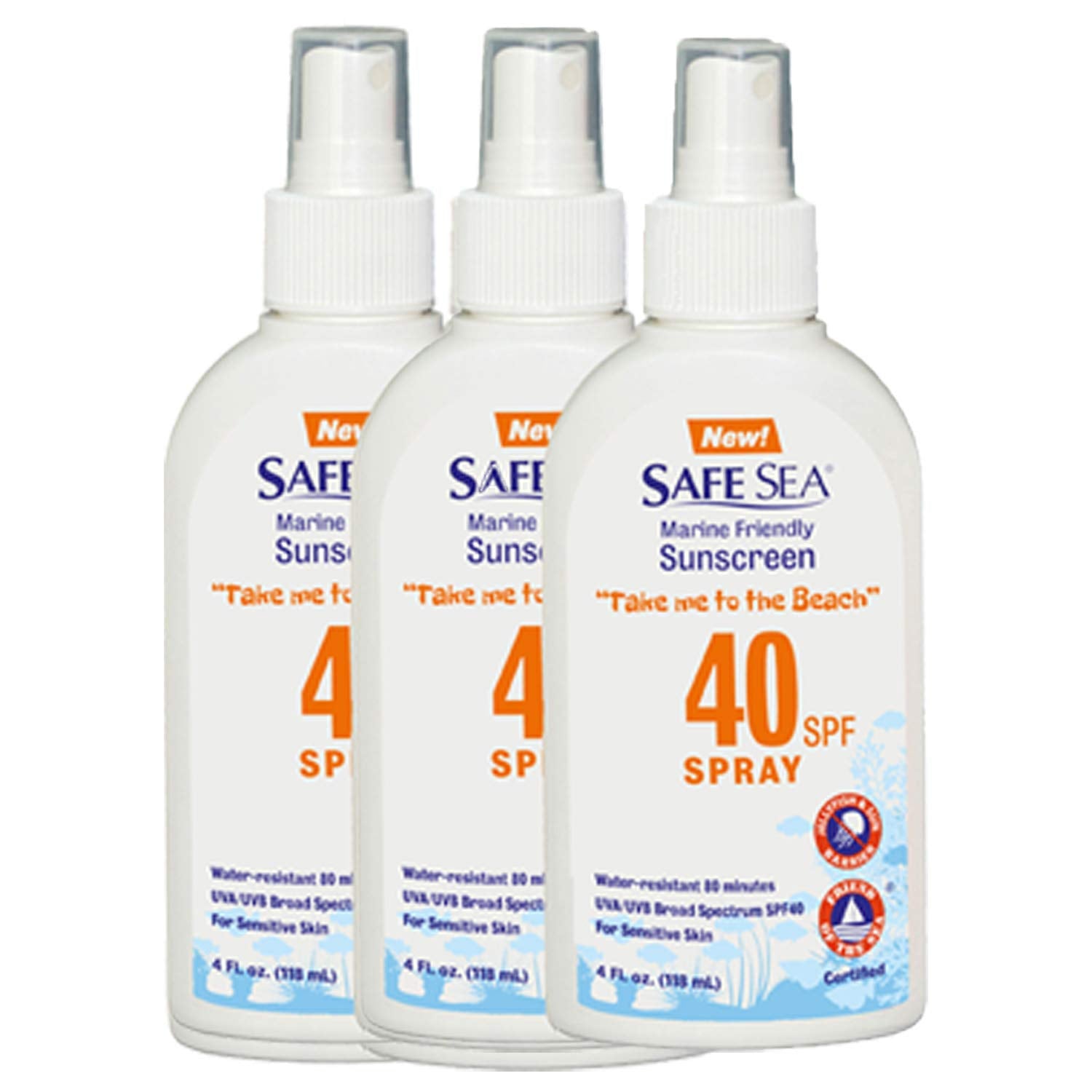 Safe Sea Jellyfish Sting-Blocking Sunscreen, Spf 40 Spray 4 Fl Oz, Waterproof, Biodegradable, Coral Reef-Safe - Body And Face Su