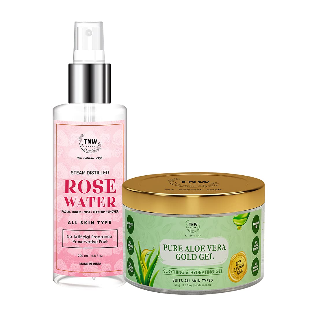 Tnw-The Natural Wash Pure Aloe Vera Gold Gel (100G) And Steam Distilled Rose Water Toner (200Ml) | Natural Ingredients, No Harmf