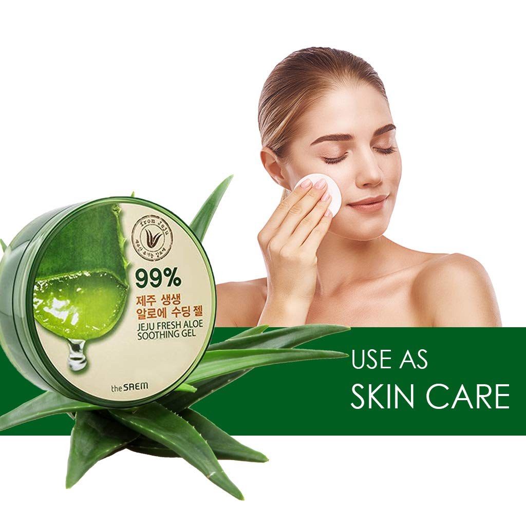 [the SAEM] Jeju Fresh Aloe Soothing Gel 10.1 fl. oz. (300ml) - 99% Aloe Vera, Hydrates & Dry, Itchy & irritated Skin