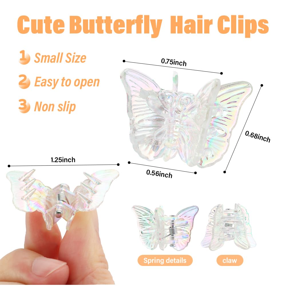 Ahoney 60PCS Mini Butterfly Hair Clips for Hair with Box Clear Claw Clips Glitter 90s Y2k Hair Accessories for Girls Women